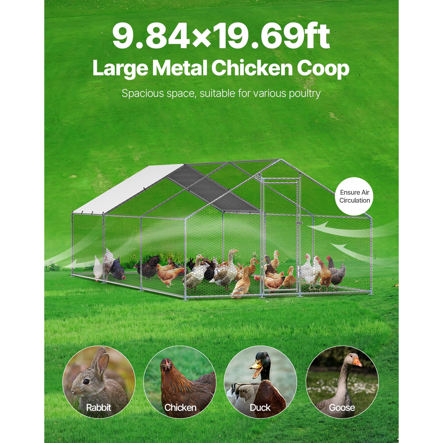 Metal Walk-in Chicken Coop With Waterproof Roof Cover_voghion.com